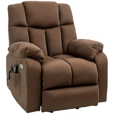 Image de HOMCOM Fauteuil TV avec Fonction releveur Relax électrique Chaise Longue, Connexion USB, Ressorts ensachés, Poche latérale et télécommande, Brun