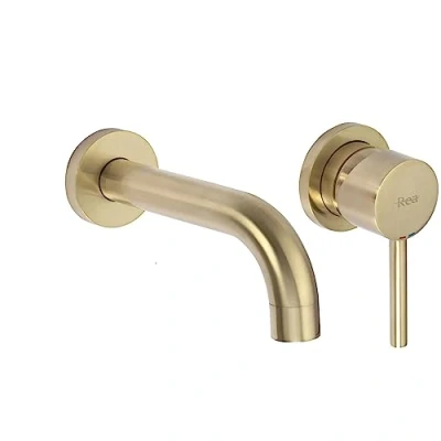 Image de Rea Robinet de LAVABO ENCASTRÉ Lungo Gold Mat + BOX Mitigeur Salle Bain en Laiton Monocommande Chaude et Froide Réglable Lavage à la Main (Or mat)