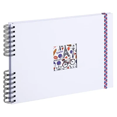 Image de Exacompta Réf. 15132E Album photos à spirales FRENCH&#039;CLASS 150 50 pages blanches format 32 x 22 cm couverture blanche en papier pelliculé avec un élastique de fermeture