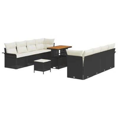 Image de Ensemble de Sofa Jardin vidaXL 11 pièces avec Coussins Rattan Poly Noir Acacia 3362110