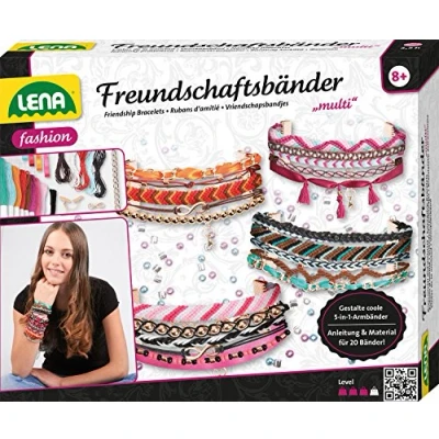 Image de Lena l&#039;amitié à fabriquer, 240 Perles, Rubans de Satin, Fils, Cordons, chaînes et Fermetures, partir 8 Ans, Jeu tressage pour 4 Bracelets 5 en1, 42117, Multicolore, Grand modèle