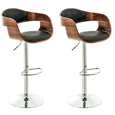 Image de Lot de 2 Tabouret Bar Kingston Similicuir I Set Tabourets Réglable en Hauteur avec Dossier et Repose Pied Ergonomique Chaise d, Couleur:Noyer/Noir