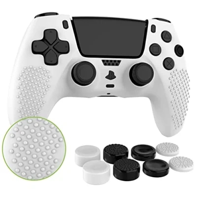 Image de MyGadget Housse Silicone Compatible avec Manette PS5 INCL. 8 Capuchons pour Joysticks (Petits Grands) Coque Playstation 5 Dualsense Wireless en Blanc