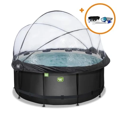 Image de EXIT Toys Piscine Black Leather avec dôme multifonctionnelle, Pompe à Filtre Sable et Ensemble d’Accessoires Complet ø360x122cm Grande Extra Profonde échelle Noir