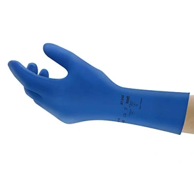 Image de Ansell AlphaTec 87 245 Gants de Travail en Latex, Longs et Réutilisables, Résistance Chimique Contact Alimentaire, Protection Professionnelle Multiusage, Bleu, Taille XL (12 Paires)