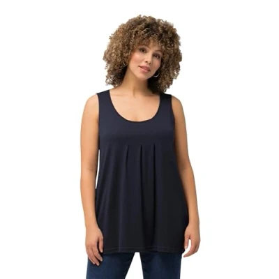 Image de Ulla Popken Femme Top, Zierfalten, A Linie, Rundhals, Ärmellos, Modal T Shirts, Marine, 48 50 EU