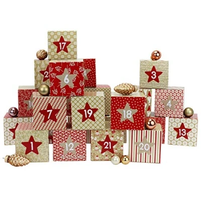 Image de Papierdrachen Set de boîtes Calendrier l&#039;Avent à Monter soi même Motif Rouge Beige 24 colorées et remplir