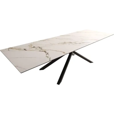 Image de Table à manger Edge 300x100 céramique Calacatta Luxe blanc doré gris cadre croisé rectangulaire noir