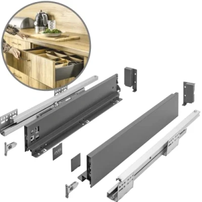 Image de GTV Système de Tiroirs Axis Pro, Ensemble Tiroirs, Extraction Totale, Amortissement Intégré, Charge 40 kg, Tiroir Coulissant avec Fermeture Douce Largeur 500 mm, Hauteur 86 Anthracite
