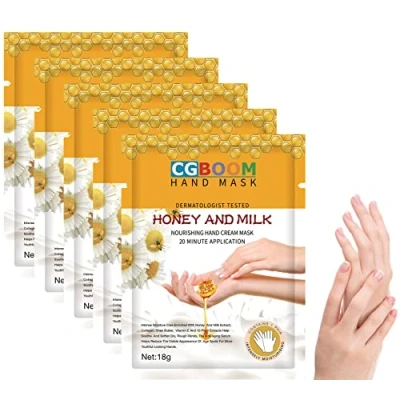 Image de Lot de 5 masques hydratants et exfoliants pour les mains Hydrate profondément la peau endommagée Gants nourrissants sèche craquelée Masque riche en lait miel