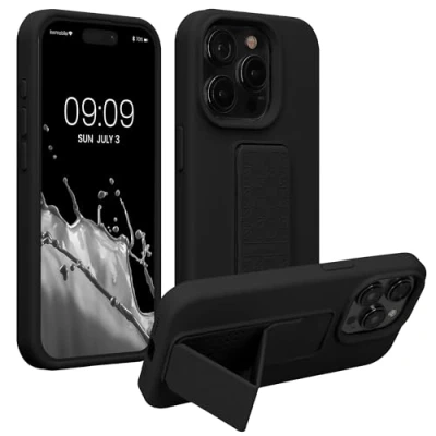 Image de kwmobile Coque Compatible avec iPhone 15 Pro Housse Support Doigt en TPU Silicone Protection Fonction Noir