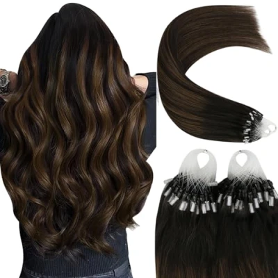 Image de YoungSee Extension Cheveux Naturel Balayage à Froid Loops Brun Fonce avec Moyen Anneaux 14 Pouces 35 Cm Micro Ring #2/2/6