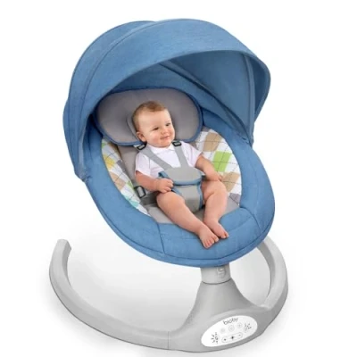 Image de Bioby Balancelle Bebe Electrique, Transat Bébé avec 5 Vitesses de Balancement Naturelles, Musical Bluetooth Télécommande &amp; Harnais Points, Léger pour 20Lb, 0 10Mois