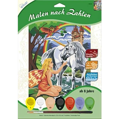 Image de Mammut 105040 kit de Peinture au numéro avec Motif Animal, Licorne, créatures fantastiques, Complet modèle coloriage imprimé Format A4, 7 peintures acryliques et pinceaux,