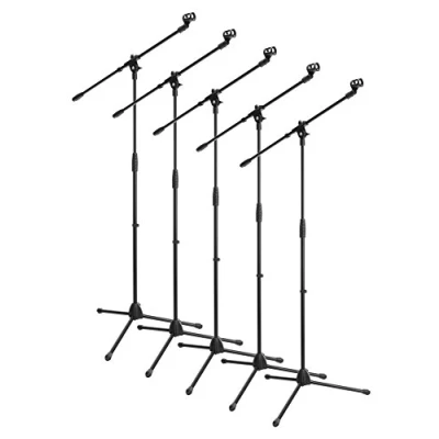 Image de McGrey MBS 01 5x Set Support de microphone avec potence et pince Pied (bras pivotant, hauteur réglable jusqu&#039;à env. 154 cm, trépied, pinces câble, longueur la 75 cm)