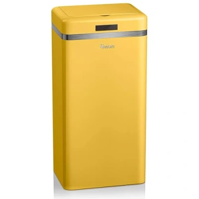 Image de Swan Poubelle de cuisine automatique rétro avec capteur mouvement, 45 litres, métallique, grande capacité, design vintage, jaune