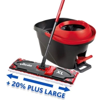 Image de Vileda Ultramax Turbo XL, housse XL pour une grande surface de nettoyage, tous les sols, nettoyage confortable et ergonomique, puissance la microfibre, balai durable, love it clean