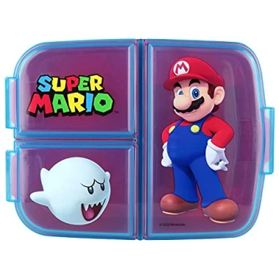 Image de p:os Super Mario Boîte à déjeuner pour Enfants avec 3 Compartiments en Plastique Fermetures Clip la Maternelle, l&#039;école et Les Loisirs Multicolore