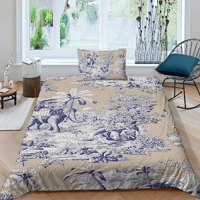 Image de Motif De la Toile Jouy Housses Couette Imprimé En 3D Avec Ensemble Literie Housse Taie D&#039;oreiller, Fermeture À Glissière Pour Garçons Et Filles Sets Single（135x200cm）