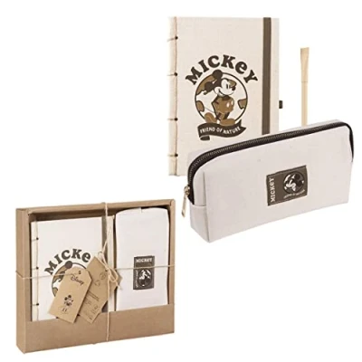Image de CERDÁ LIFE&#039;S LITTLE MOMENTS Set de Papeterie DurableMickey Mouse Comprend un Cahier A5 21 x 13 cm Avec Reliure Japonaise, une Trousse en Toile Coton et Stylo à Bille Noir