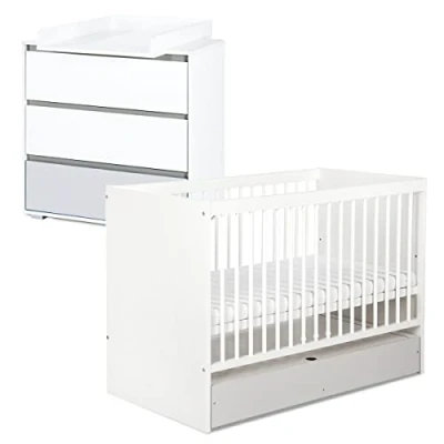 Image de DALIA Ensemble commode à langer + lit bébé évolutif 120X60 tiroir Blanc