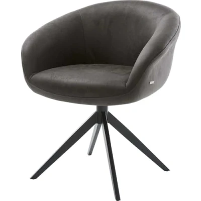 Image de Chaise pivotante Vinka Flex avec accoudoirs microvelours anthracite vintage pied croisé large noir pivotement sur 360 fonction bascule ressorts ensachés