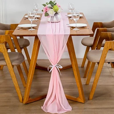 Image de YUNSHANGHE Chemin de Table Moderne en Mousseline Soie 70 x 300 cm Lavable pour Mariage Décoration Mariage, Anniversaire, Communion (Rose)