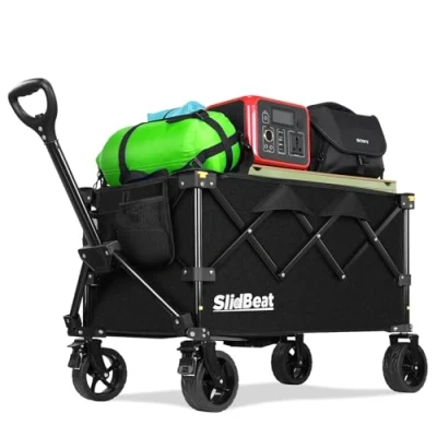 Image de Chariot Tout Terrain Pliable avec Double Frein de Transport pour Jardin, Plage et Courses Poignée Réglable 0 90, Structure Démontable Lavable en Machine Capacité XL 120 kg