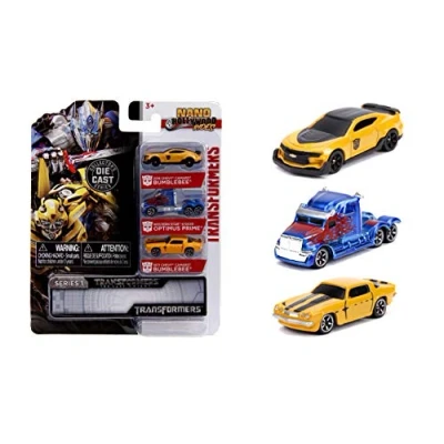 Image de Jada 31125 Transformers 3 Mini Modèles Voiture 4cm Bumblebee Chevy e Optimus Prime 5700XE Nano Hollywood Rides Die CAST Multicolor