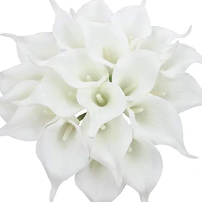 Image de Veryhome 20 Pcs Lys Calla De Mariée Bouquet Fleurs Artificielle Tête Fleur en Latex Real Touch Home Party Mariage Décoration (Blanc Blanc)