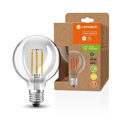 Image de LEDVANCE Lampe à économie d&#039;énergie LED, globe filament, E27, blanc chaud (3000K), 4 watts, remplace une ampoule de 60W, très efficace et économe en énergie, pack 1
