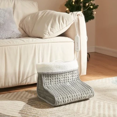Image de [en.casa] Chauffe Pieds Électrique 4 Niveaux de Température Chaleur Rapide Jusqu&#039;à La Pointure 46 Doublure Lavable Arrêt Automatique 100W Polyester 26 x 30 cm Gris