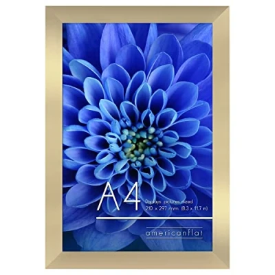 Image de Americanflat Cadre Photo A4 Doré MDF avec Verre Incassable Poli, Chevalet &amp; Matériel de Suspension Intégré Format Horizontal et Vertical pour Mur Dessus Table 21x29,7 cm