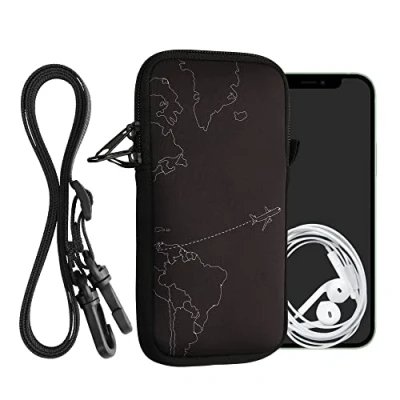 Image de kwmobile Housse de Protection Universelle pour Smartphone XXL 7&quot; Pochette téléphone Portable en néoprène avec Collier Ajustable Blanc Noir