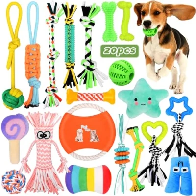 Image de TEGOVE Jouets pour Chien,Ensemble Lot de 20 durables mâcher Corde Jouet,Pet Rope Chew Toy Nettoyage Dents Molaires Jeux Chiot Petits/Moyens/Gros