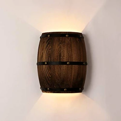 Image de Newrays Antique Wood Wine Barrel Applique Murale Appliques Murales Intérieur pour Bar Couloir Chambre