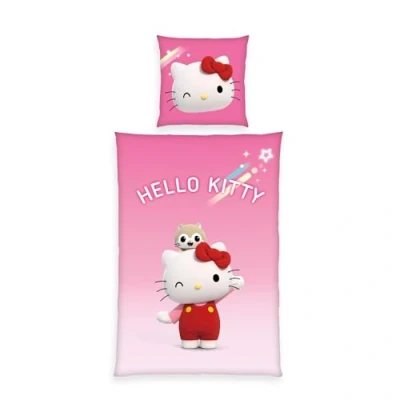 Image de Herding Parure de Lit Hello Kitty, Taie d&#039;Oreiller 80 x cm motif réversible, Housse Couette 135 200 cm, avec Fermeture éclair, 100% Coton/Renforcé
