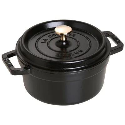 Image de STAUB Cocotte en Fonte Émaillée avec Couvercle, Tous feux dont induction, 2 personnes, Ronde, 20 cm, 2,20 L, 4,2 kg, Noir Mat