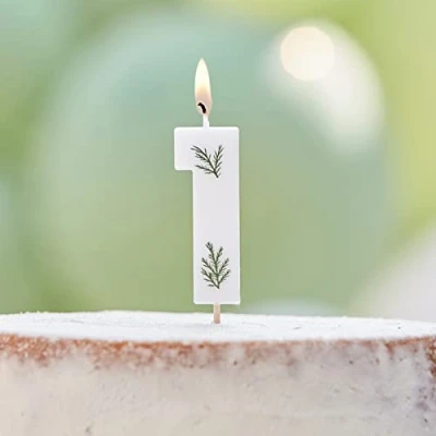 Image de Ginger Ray Bougie décorative pour gâteau d&#039;anniversaire Motif feuillage floral Eco Numéro 1 Vert