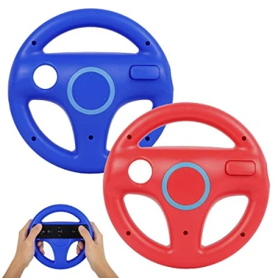 Image de GEEKLIN Volant pour contrôleur Wii, 2 pièces Racing Wheel Compatible avec Mario Kart, Game Controller Nintendo Wii Remote