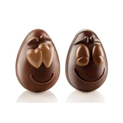 Image de silikomart Moule à Chocolat Thermoformé réutilisable SMILING EGGS, 1 pour Oeufs, Forme Smiley Face, 77 x 108 h 82 mm, Made in Italy