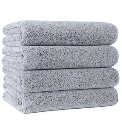 Image de Polyte 4 Serviettes de Bain en Microfibres sèche Rapidement/ne Peluche Pas Gris 145 x 76 cm