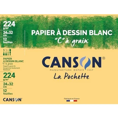 Image de CANSON &quot;C&quot; à Grain Pochette 12 feuilles de papier dessin blanc 24 x 32 cm 224g/m²