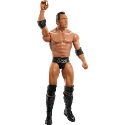 Image de Mattel Figurine d&#039;action WWE de 15,2 cm à collectionner The Rock avec 10 points d&#039;articulation et aspect réaliste