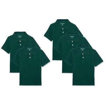 Image de Amazon Essentials Polos en piqué à Manches Courtes Garçon, Lot de 5, Vert Foncé, 8 Ans