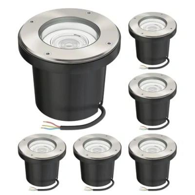Image de ledscom.de 6 lampes encastrées dans le sol BOFU pour l&#039;extérieur orientables en acier inoxydable rond IP67 150mm Ø incl. lampe LED (blanc, 5,3W, 504lm, 50)