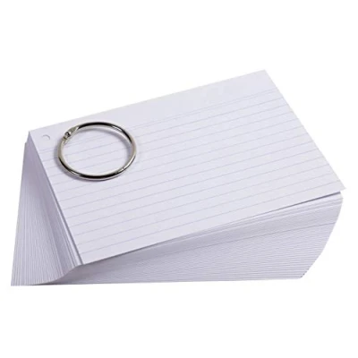 Image de Exacompta Réf. 10340E Paquet de 50 Flashcards sous film + anneau bristol ligné perforé format A6 couleur aléatoire blanc, bleu, jaune, rose, vert