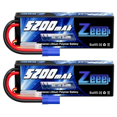 Image de Zeee 2s lipo Batterie 5200mAh 7,4V 80C RC Batterie, avec connecteur EC5 Fiche, pour Evader BX Auto Car Truck LKW Truggy Hobby (2 Paquets)