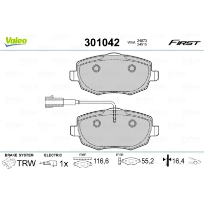 Image de VALEO 301042 Jeu de plaquettes frein FIRST Essieu avant contact signal d&#039;usure inclus sans tôle anti bruit LANCIA: Ypsilon II