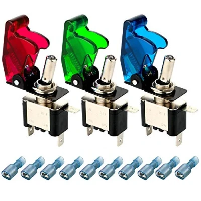 Image de Gebildet 3pcs Interrupteur à Bascule DC12V 24V 20A,avec Capuchon Étanche+LED(Rouge,Vert,Bleue),SPST Métal Levier,On/Off 2 Positions 3 Broches,Utilisé pour la Voiture Auto Camion Bateau